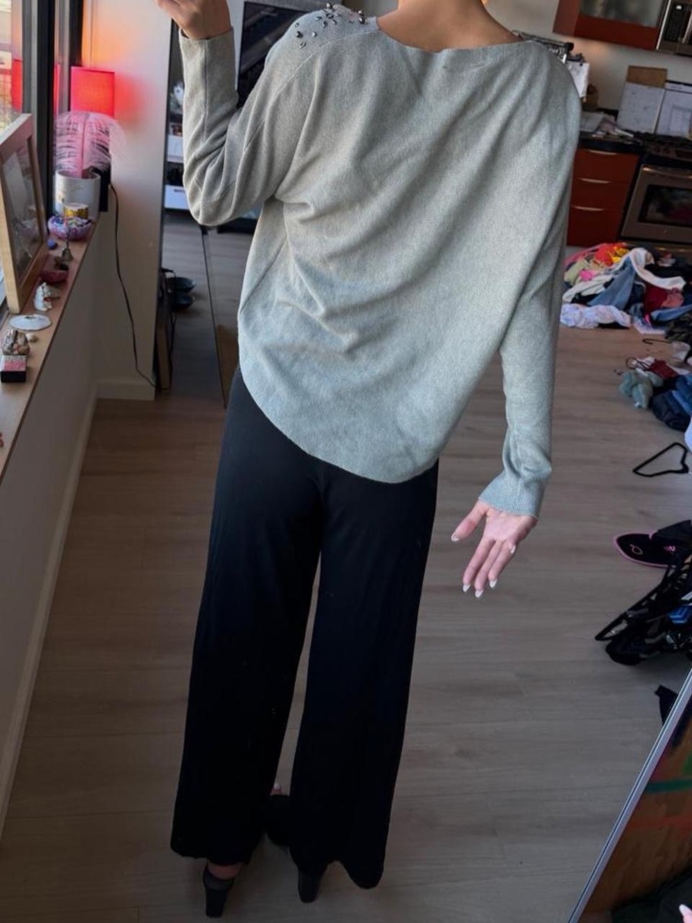 LIV Embellished Crewneck Sweater in Light Gray - Picture 5 of 8